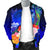 American Samoa Polynesian Custom Personalised Men's Bomber Jacket - Humpback Whale with Tropical Flowers (Blue) - Polynesian Pride