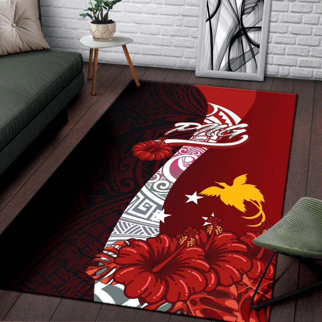 Papua New Guinea Polynesian Area Rug - Coat Of Arm With Hibiscus - Polynesian Pride