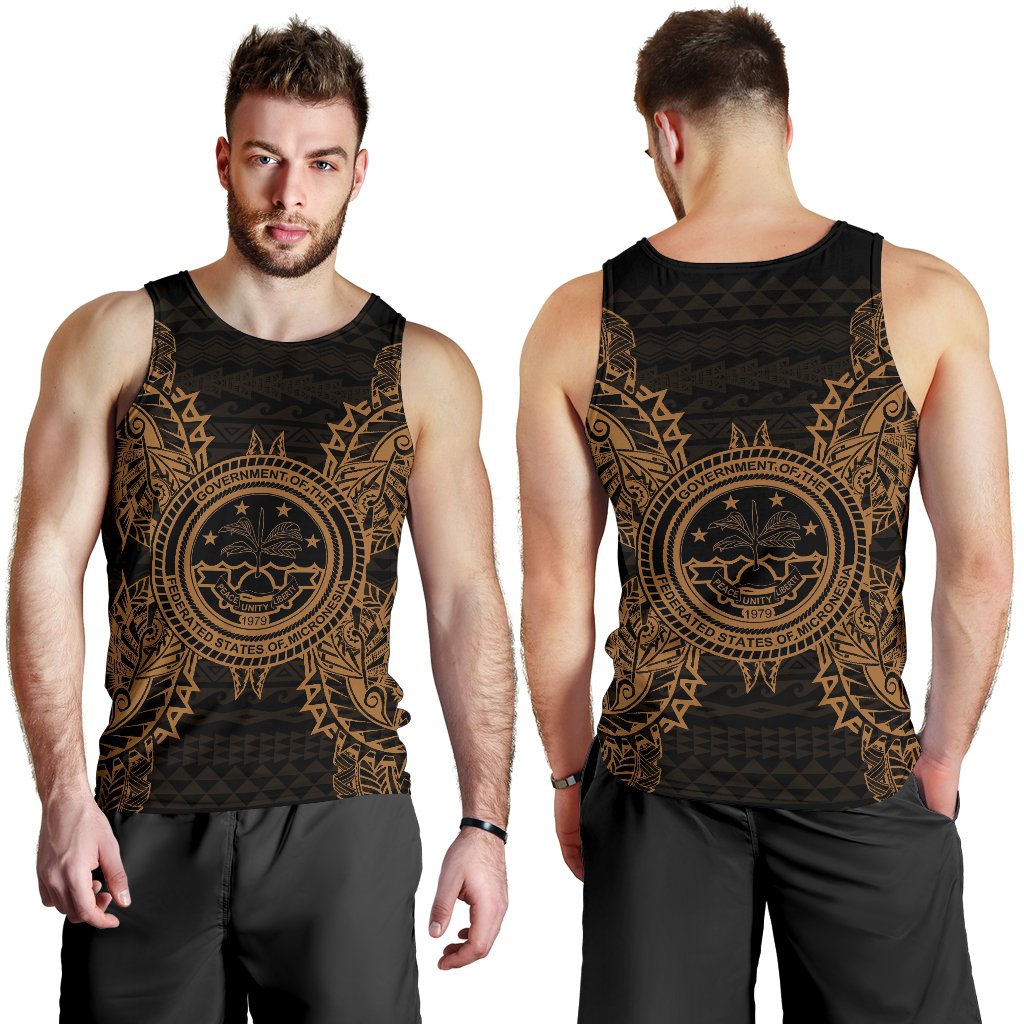Federated States Of Micronesian Polynesian Men Tank Top Map Gold - Polynesian Pride