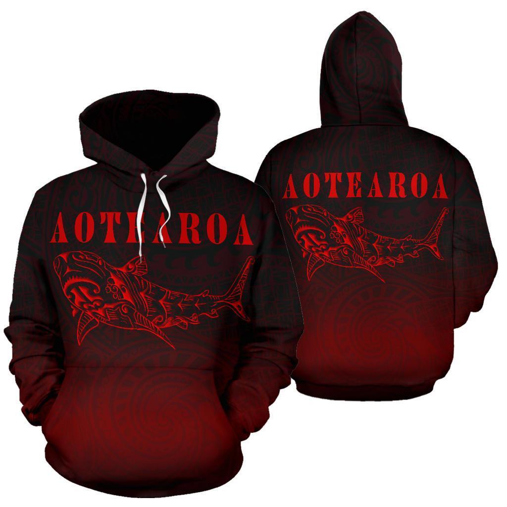 Maori Shark Aotearoa Hoodie Red - Polynesian Pride