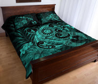 Hawaii Turtle Map Hibiscus Polynesian Turquoise Quilt Bed Set - Polynesian Pride