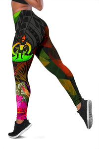 Vanuatu Polynesian Women's Leggings - Hibiscus and Banana Leaves - Polynesian Pride