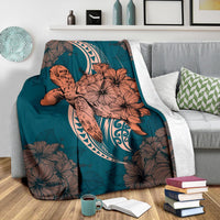 Hawaii Polynesian Turtle Hibiscus Premium Blanket - Orange - Polynesian Pride
