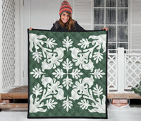 Hawaiian Flower Tropical Pattern Premium Quilt - Green - Argu Style - AH - Polynesian Pride
