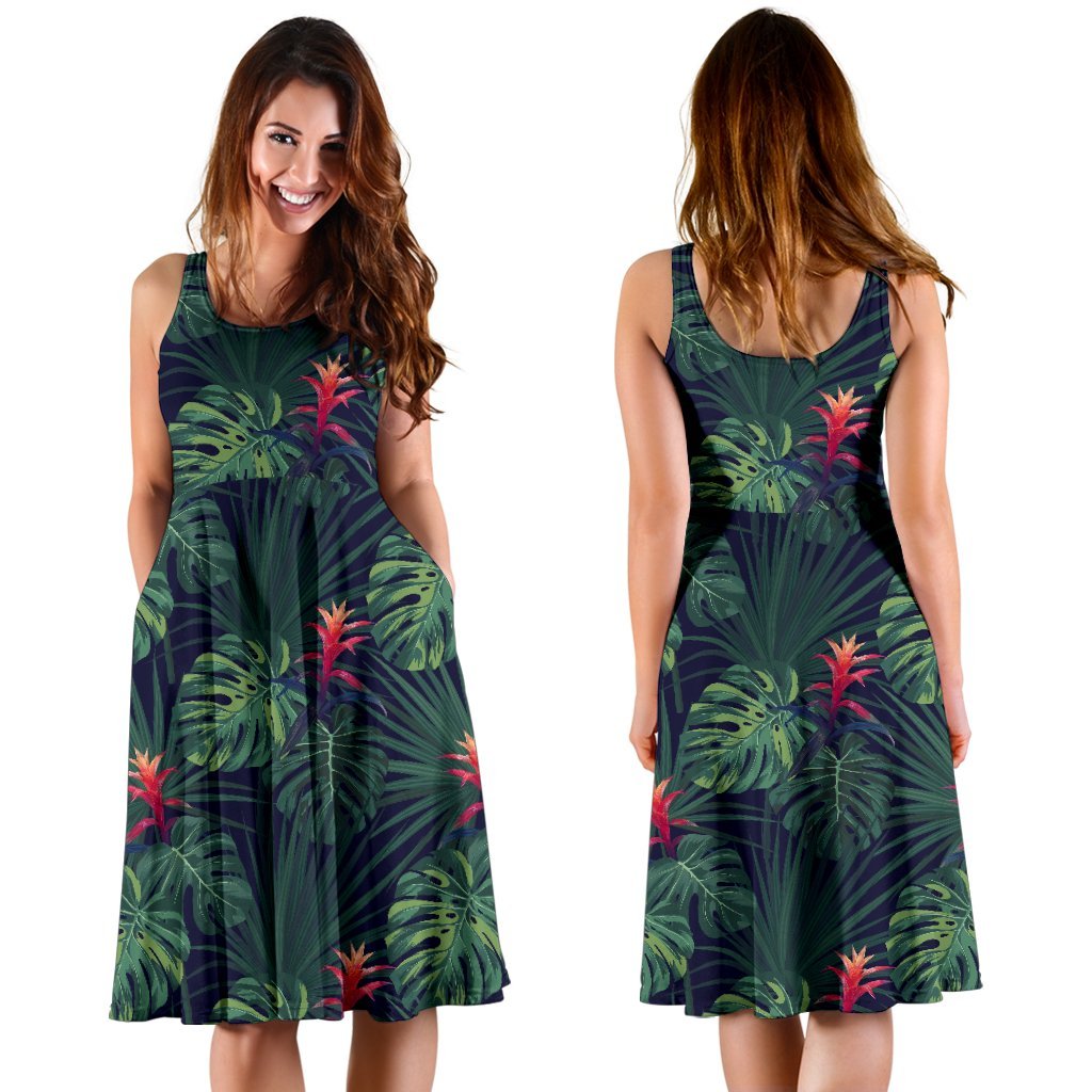 Hawaii Tropical Monstera Leaf Green Midi Dress - Polynesian Pride