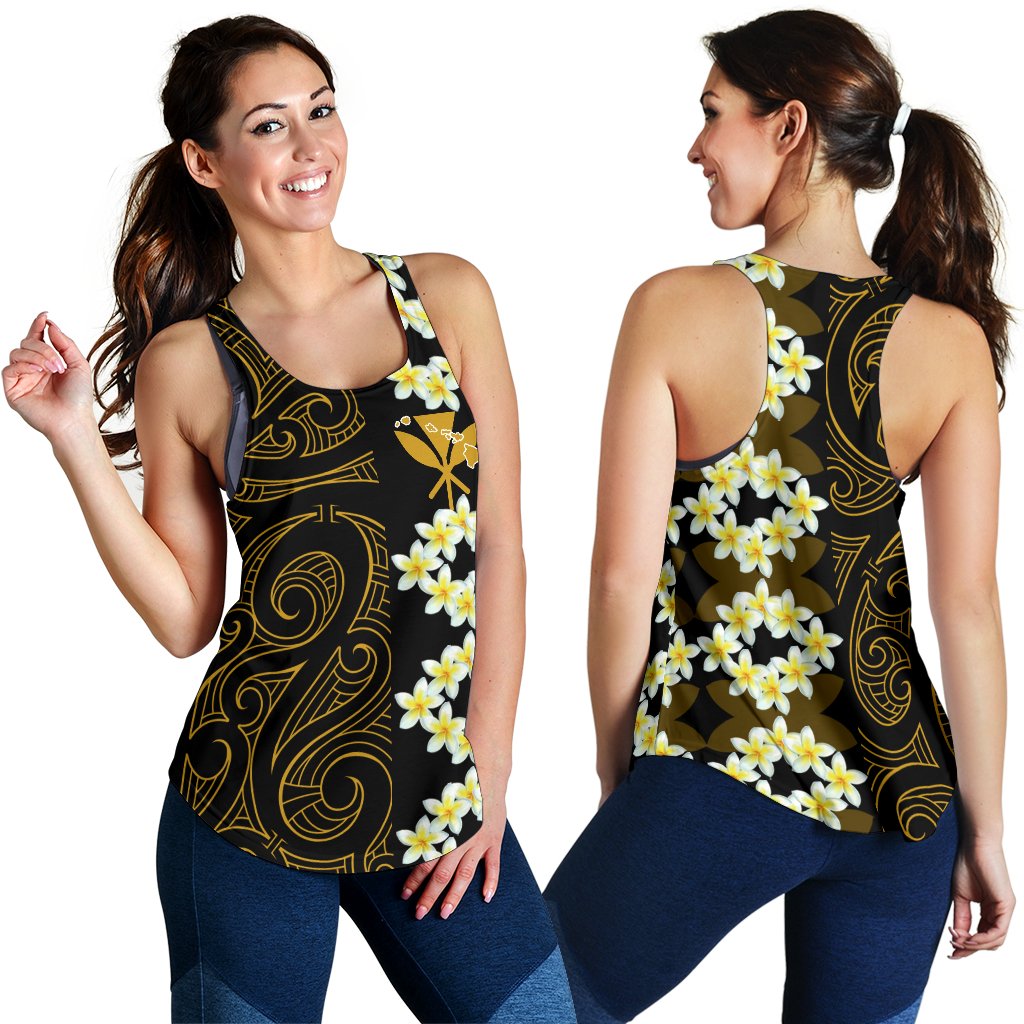 Hawaii Plumeria Kanaka Polynesian Women's Tank Top - Curtis Style - Gold Gold - Polynesian Pride