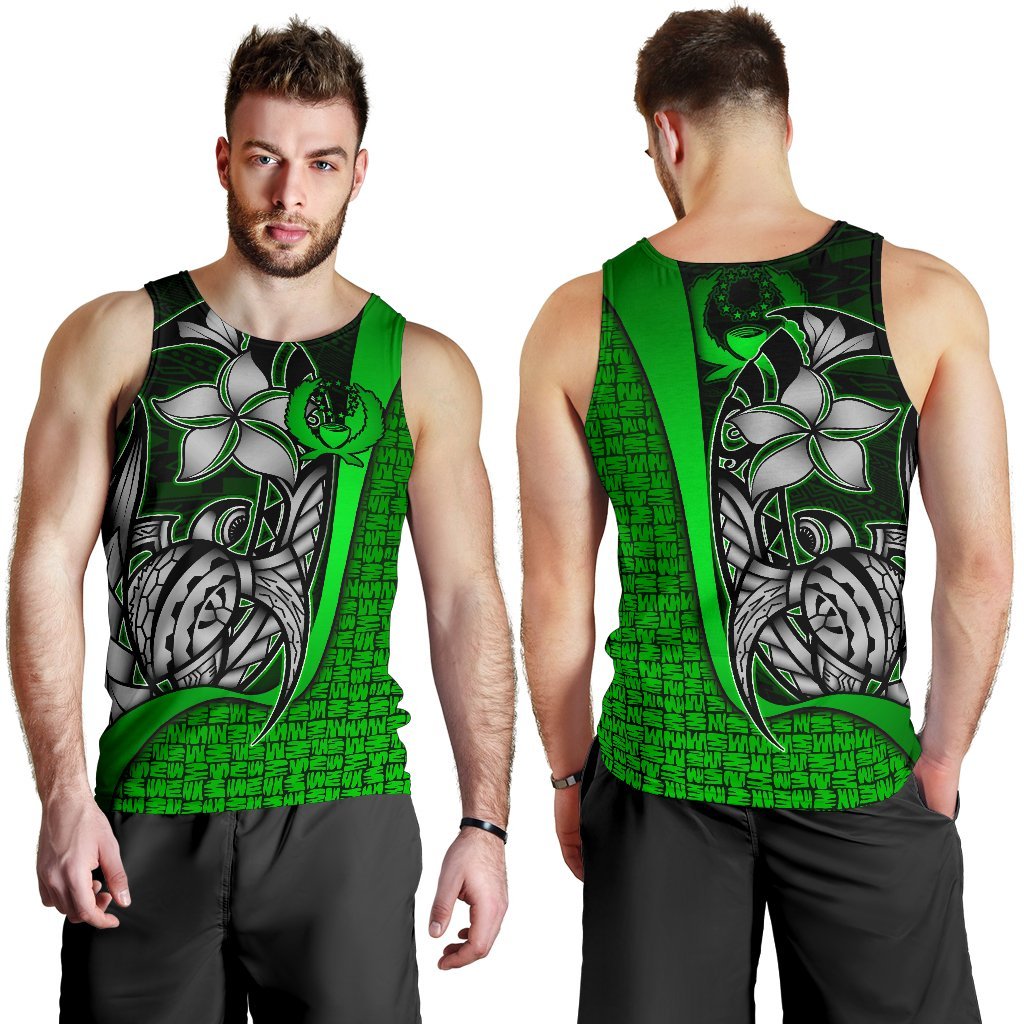 Pohnpei Micronesia Men's Tank Top Green - Turtle With Hook Green - Polynesian Pride