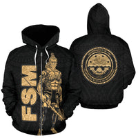 Federates States of Micronesia Zip up Hoodie Micronesian Warrior Gold Unisex Gold - Polynesian Pride