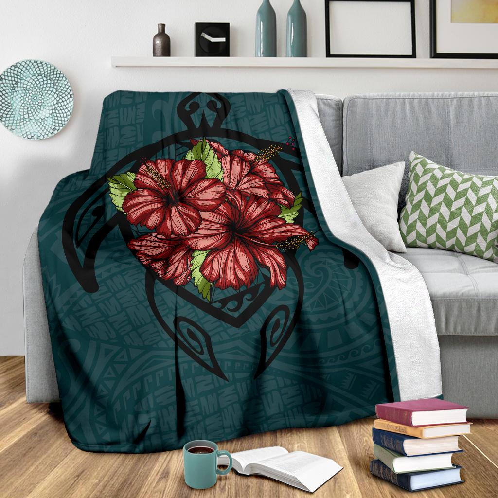Hawaii Turtle Hibiscus Polynesian Premium Blankets - Polynesian Pride