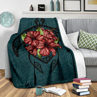 Hawaii Turtle Hibiscus Polynesian Premium Blankets - Polynesian Pride