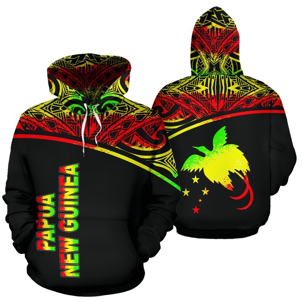 Papua New Guinea Polynesian ll Over Hoodie Reggae Curve Unisex Black - Reggae - Polynesian Pride