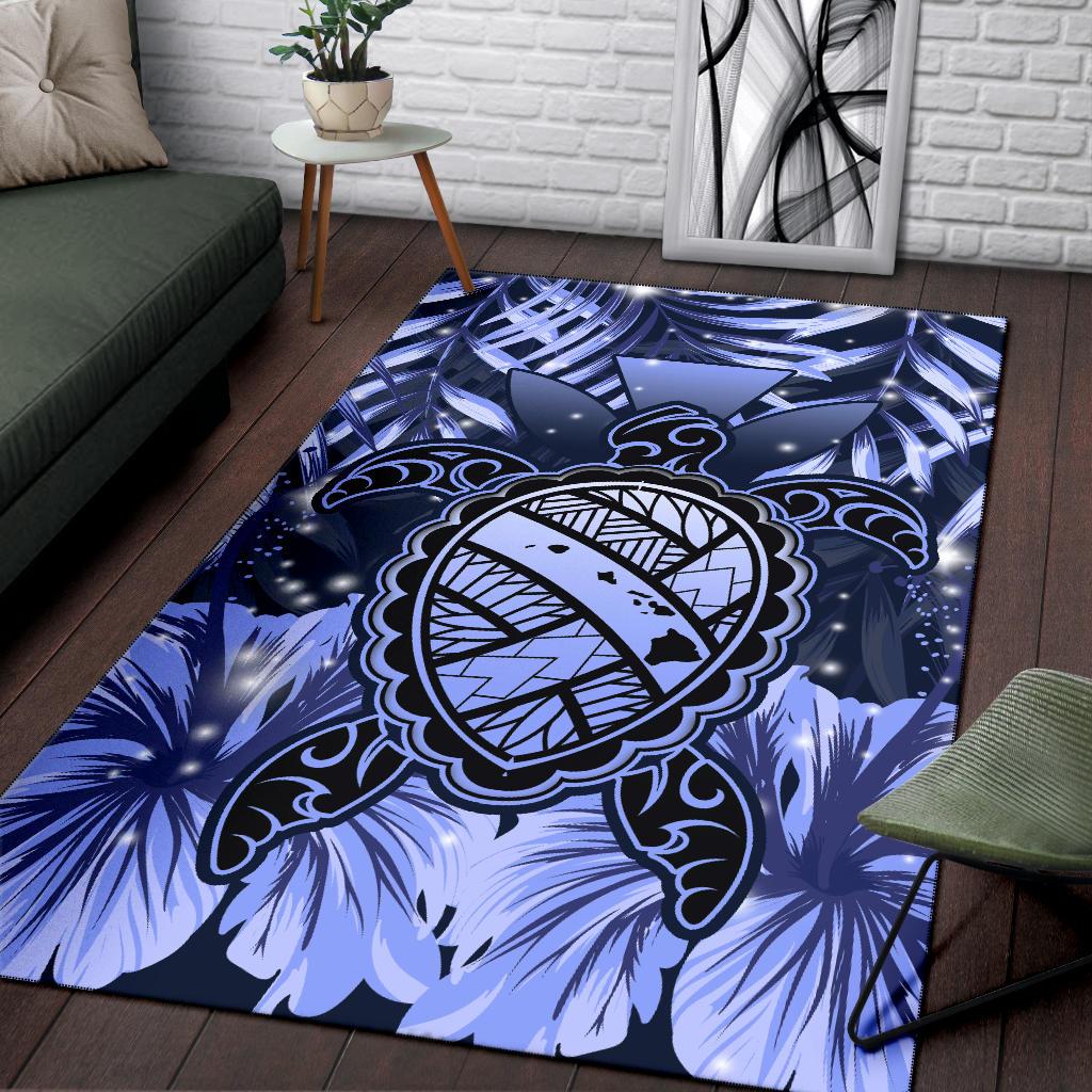 Hawaii Turtle Hibiscus Blue Rug - Hac Style - AH - Polynesian Pride