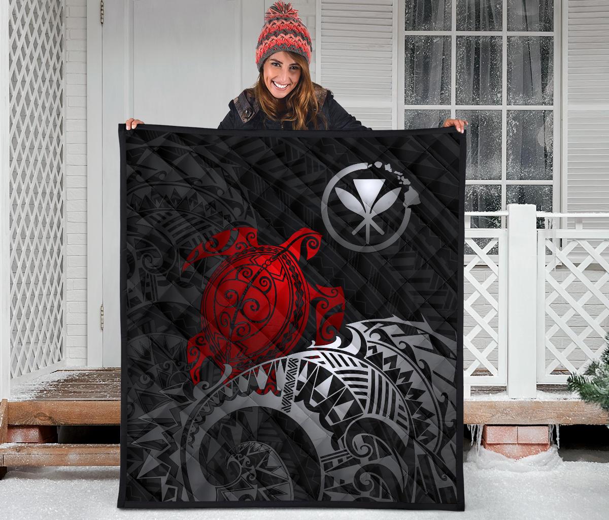 Hawaii Polynesian Premium Quilt - Kanaka Maoli & Red Turtle - Polynesian Pride