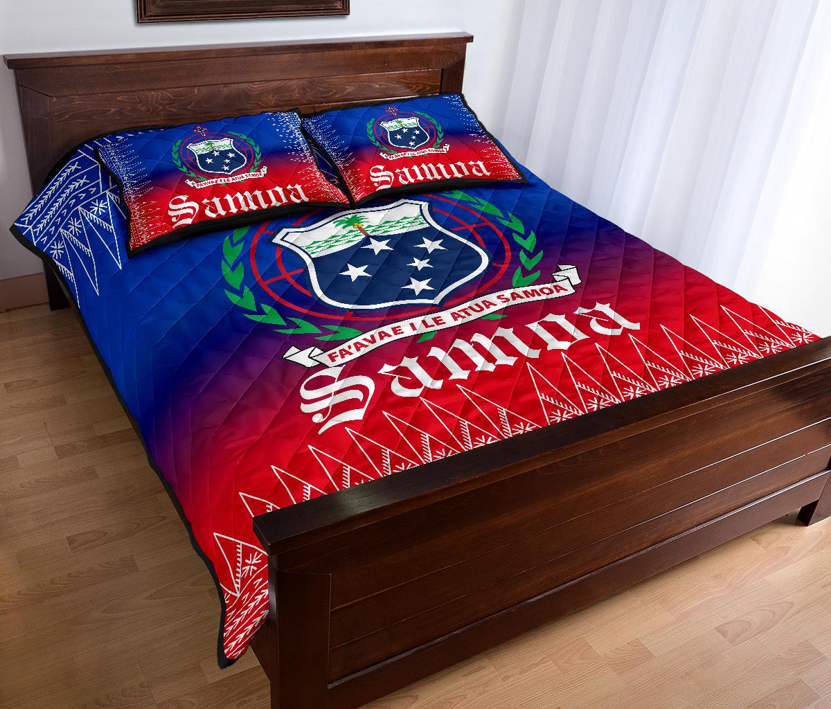 Samoa Quilt Bed Set - Samoa Coat of Arms Red Blue Version - Polynesian Pride