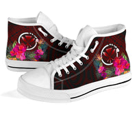 Hawaii High Top Shoes - Kanaka Maoli With Hibiscus On Polynesian Patterns (RED) - Polynesian Pride