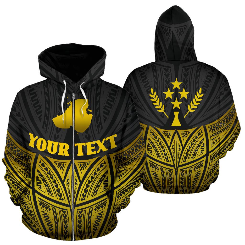 Kosrae Polynesian Custom Zip up Hoodie Gold Pride Map and Seal Unisex Gold - Polynesian Pride