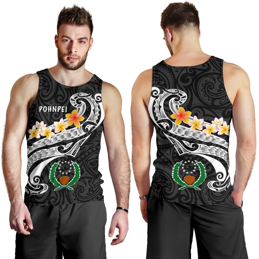 Pohnpei Men's Tank Top - Pohnpei Seal Polynesian Patterns Plumeria (Black) - Polynesian Pride