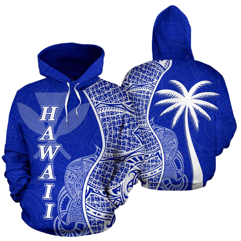 Polynesian Hawaii Hoodie Coconut Tree Blue Unisex Blue - Polynesian Pride