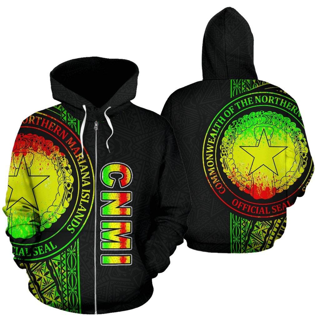 Northern Mariana Islands Polynesian All Over Zip up Hoodie Reggae Line Unisex Reggae - Polynesian Pride