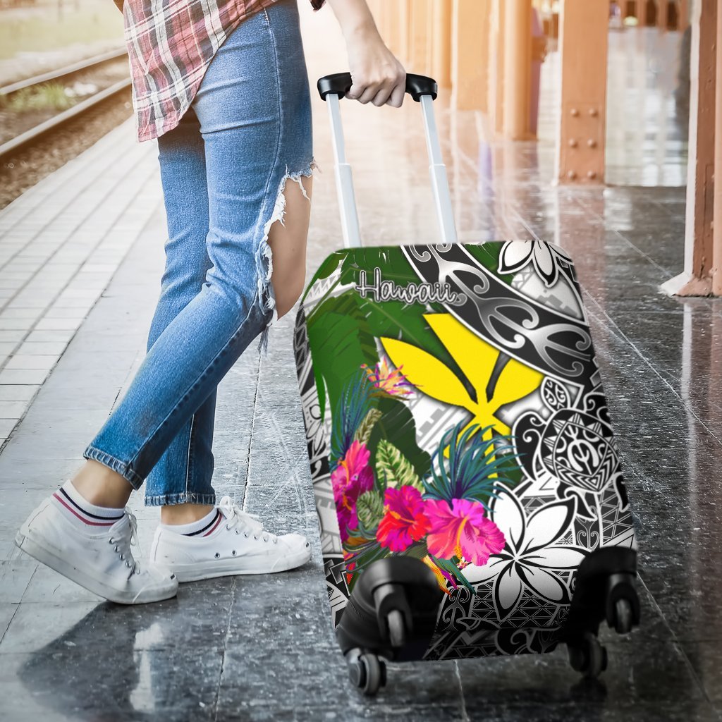 Hawaii Luggage Covers White - Turtle Plumeria Banana Leaf - Polynesian Pride