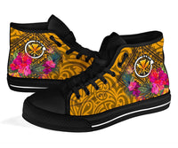 Hawaii High Top Shoes - Kanaka Maoli With Hibiscus On Polynesian Patterns (YELLOW) - Polynesian Pride