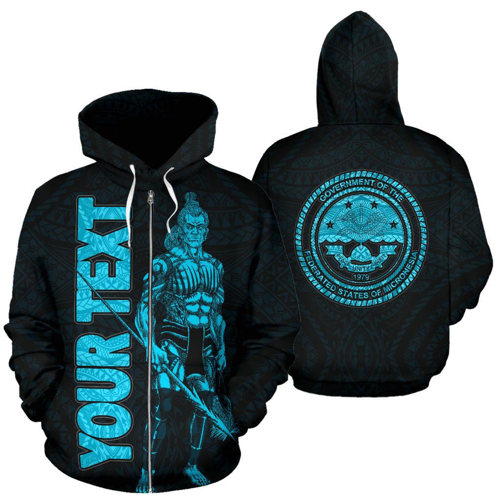 Federates States of Micronesia Custom Zip up Hoodie Micronesian Warrior Blue Unisex Blue - Polynesian Pride