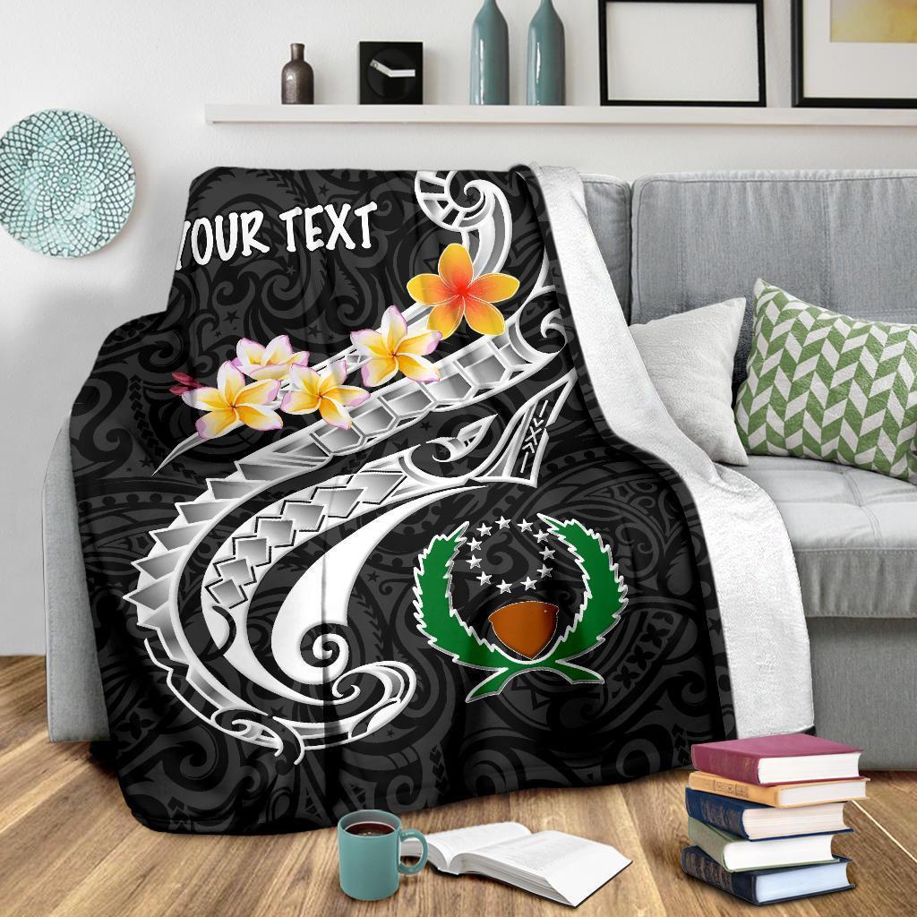 Pohnpei Custom Personalised Premium Blanket - Pohnpei Seal Polynesian Patterns Plumeria (Black) - Polynesian Pride