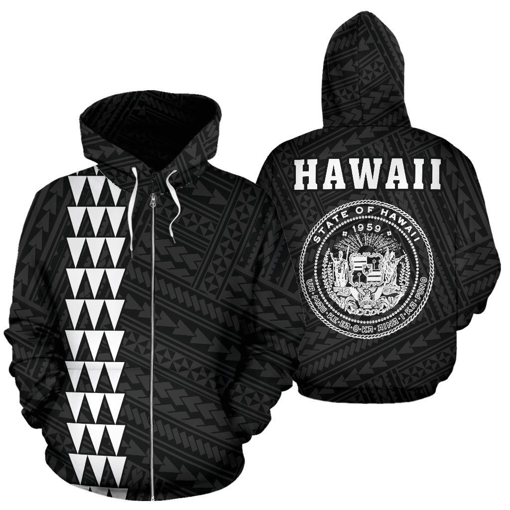Polynesian Kakau Seal of Hawaii Zip Hoodie White Unisex White - Polynesian Pride