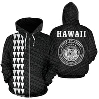 Polynesian Kakau Seal of Hawaii Zip Hoodie White Unisex White - Polynesian Pride