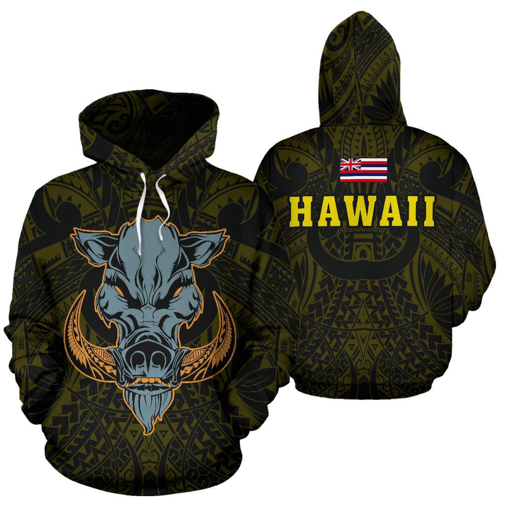 Polynesian Kamapuaa Flag of Hawaii Hoodie Yellow Hawaiian Mythology Style Unisex Yellow - Polynesian Pride