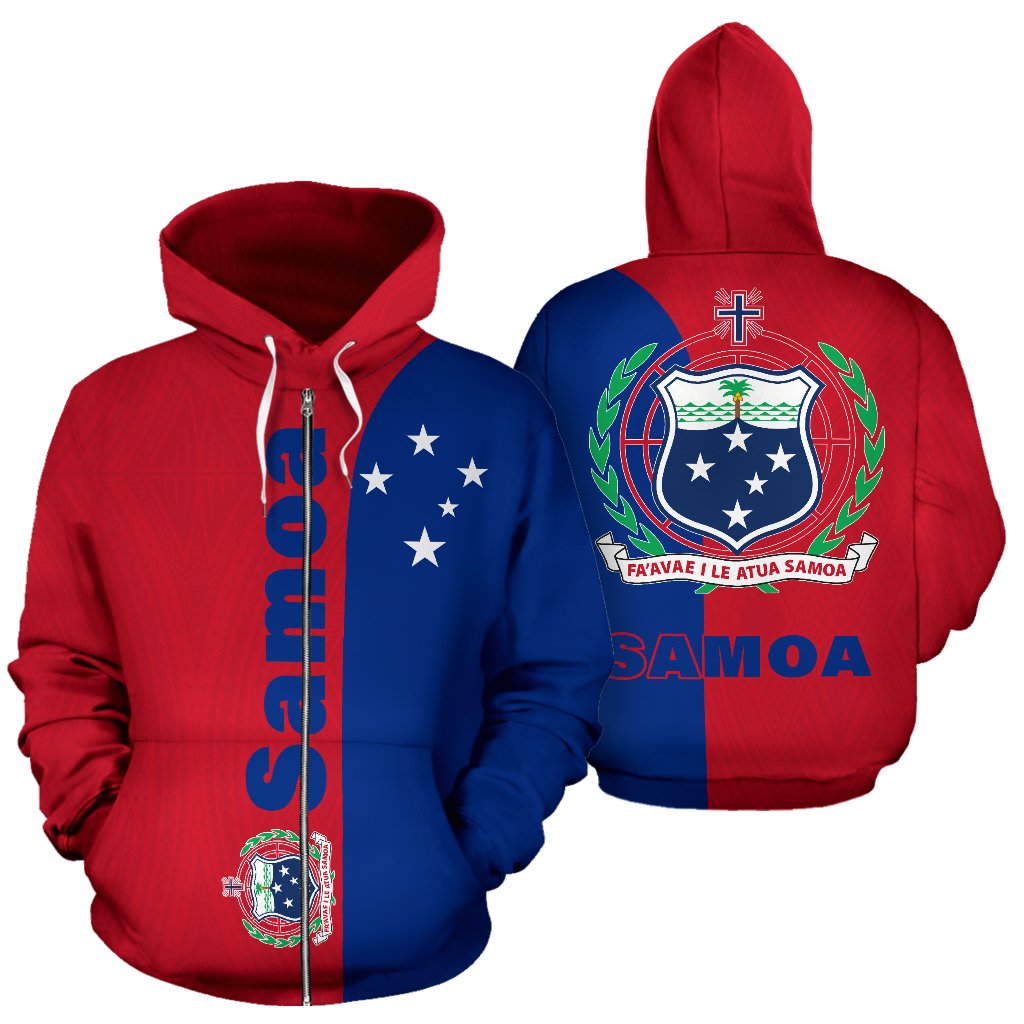 Samoa Polynesian All Over Zip up Hoodie Shoulder Style Unisex Red - Polynesian Pride