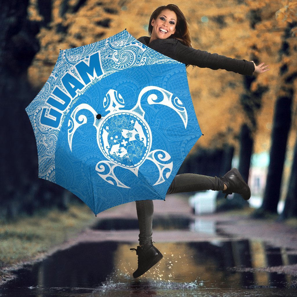 Guam Umbrella Turtle Coat of Arms Polynesian Pattern White Blue - Polynesian Pride