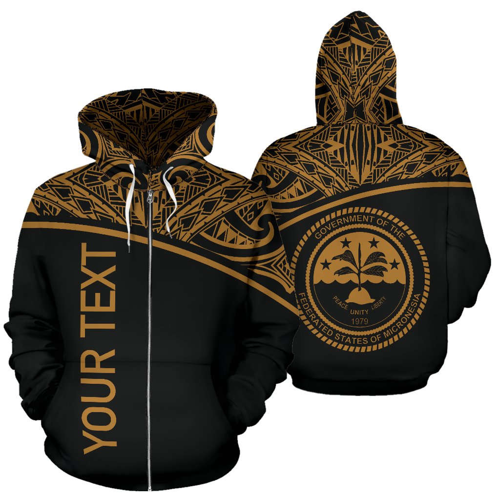 FSM All Over Custom Zip up Hoodie Micronesian Gold Curve Style Unisex Gold - Polynesian Pride