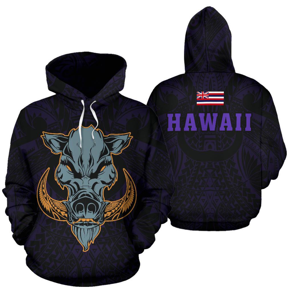 Polynesian Kamapuaa Flag of Hawaii Hoodie Purple Hawaiian Mythology Style Unisex Purple - Polynesian Pride