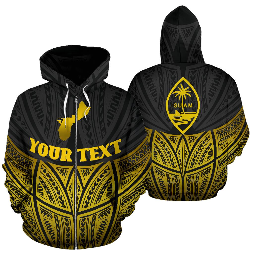 Guam Polynesian Custom Zip up Hoodie Gold Pride Map and Seal Unisex Gold - Polynesian Pride