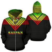 Saipan All Over Zip up Hoodie Reggae Color Version Unisex Black - Polynesian Pride