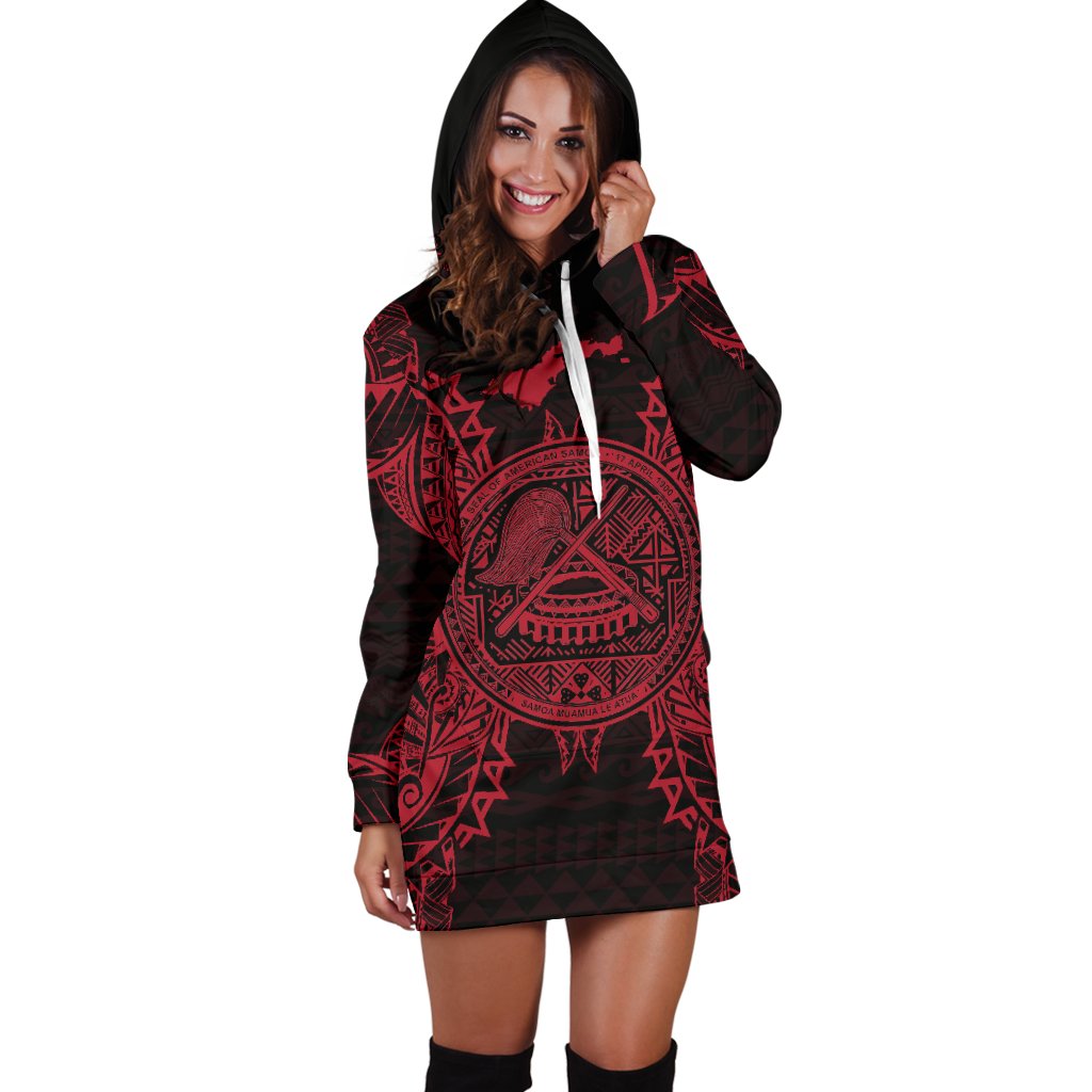 American Samoa Polynesian Hoodie Dress - Map Red - Polynesian Pride