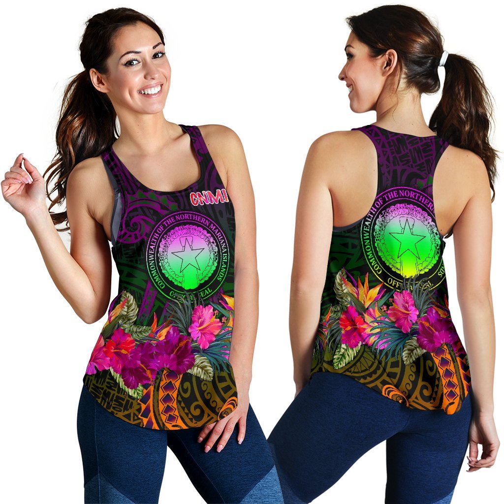 Northern Mariana Islands Polynesian Women's Racerback Tank - Summer Hibiscus - Polynesian Pride