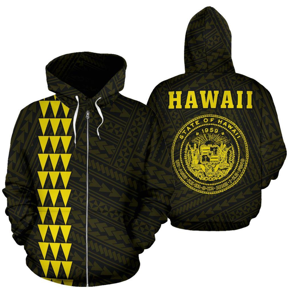 Polynesian Kakau Seal of Hawaii Zip Hoodie Yellow Unisex Yellow - Polynesian Pride
