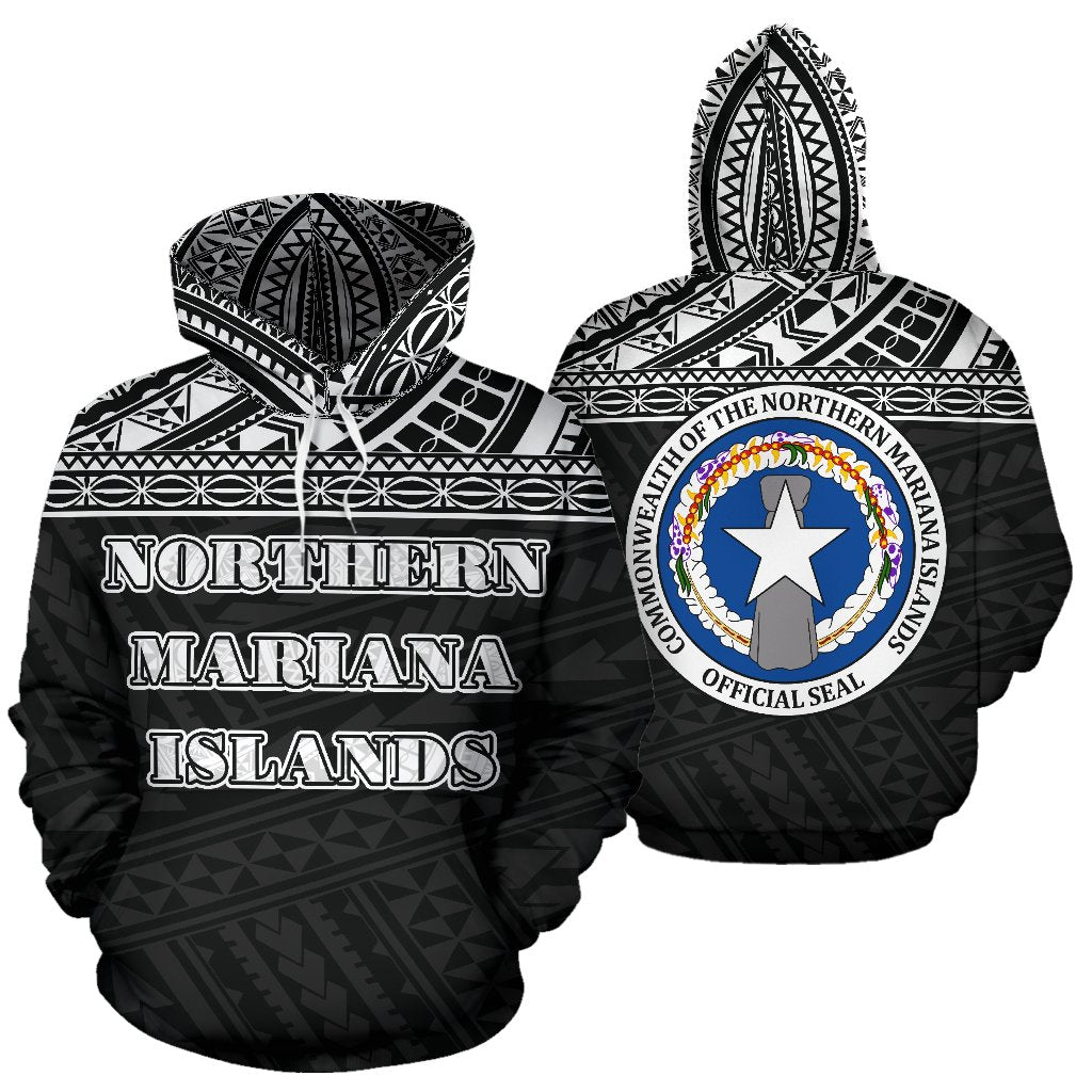 Northern Mariana Islands All Over Hoodie Polynesian Black Version Unisex White - Polynesian Pride