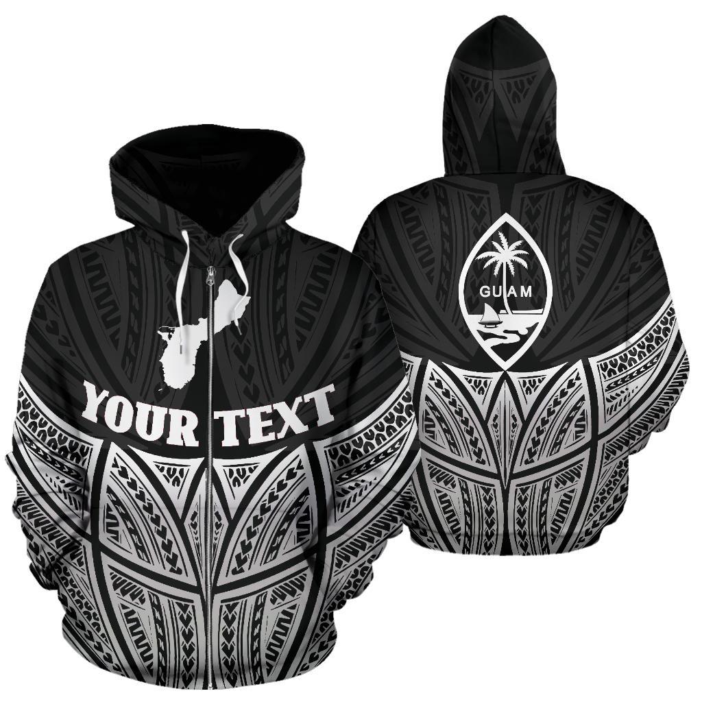 Guam Polynesian Custom Zip up Hoodie Black Pride Map and Seal Unisex Black - Polynesian Pride