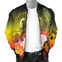 Vanuatu Men's Bomber Jacket - Humpback Whale with Tropical Flowers (Yellow) - Polynesian Pride