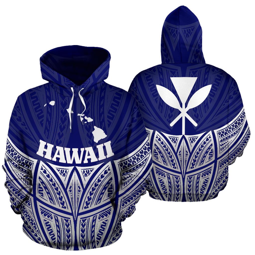 Hawaii Polynesian Hoodie Blue Pride Map nd Seal Unisex Blue - Polynesian Pride