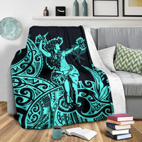Polynesian Hawaii Premium Blanket - Hula Girl Neon Blue - Polynesian Pride