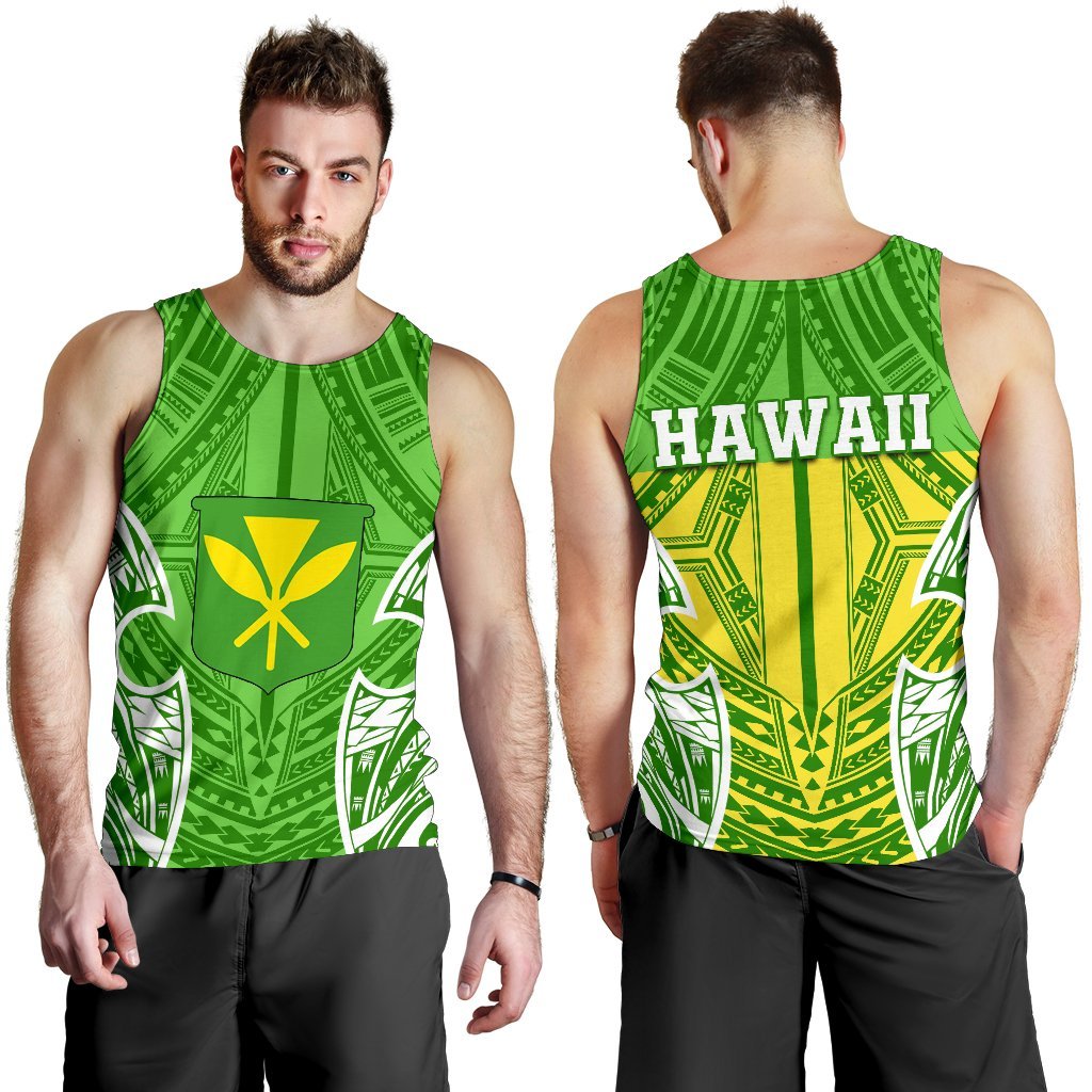 Hawaii Polynesian Men's Tank Top - Hawaiian Pattern With Seal Green - Polynesian Pride