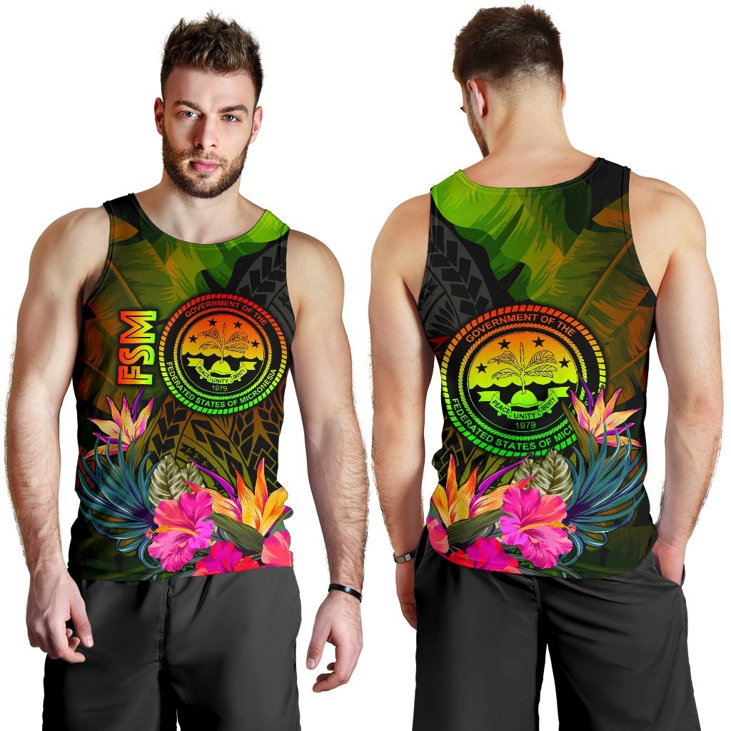 Federated States of Micronesia Polynesian Men's Tank Top - Hibiscus and Banana Leaves Reggae - Polynesian Pride