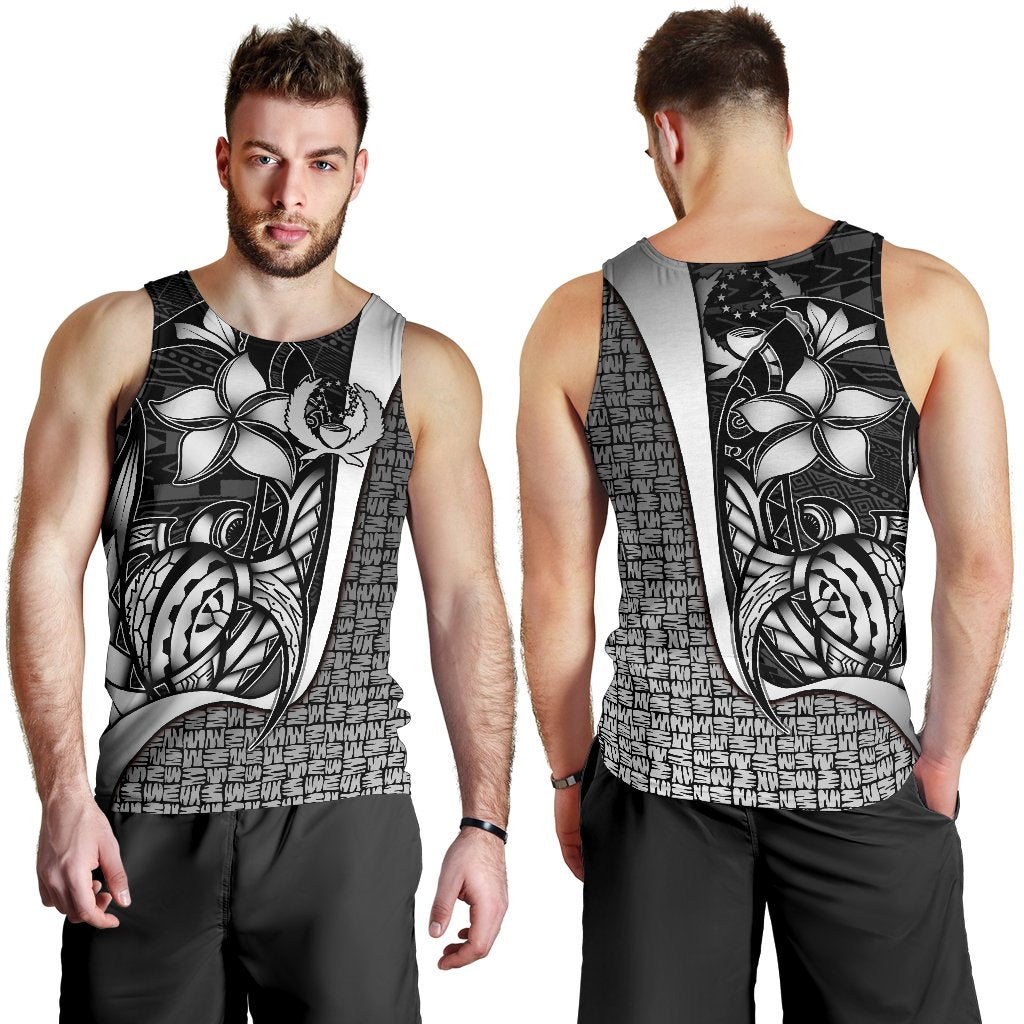 Pohnpei Micronesia Men's Tank Top White - Turtle With Hook White - Polynesian Pride