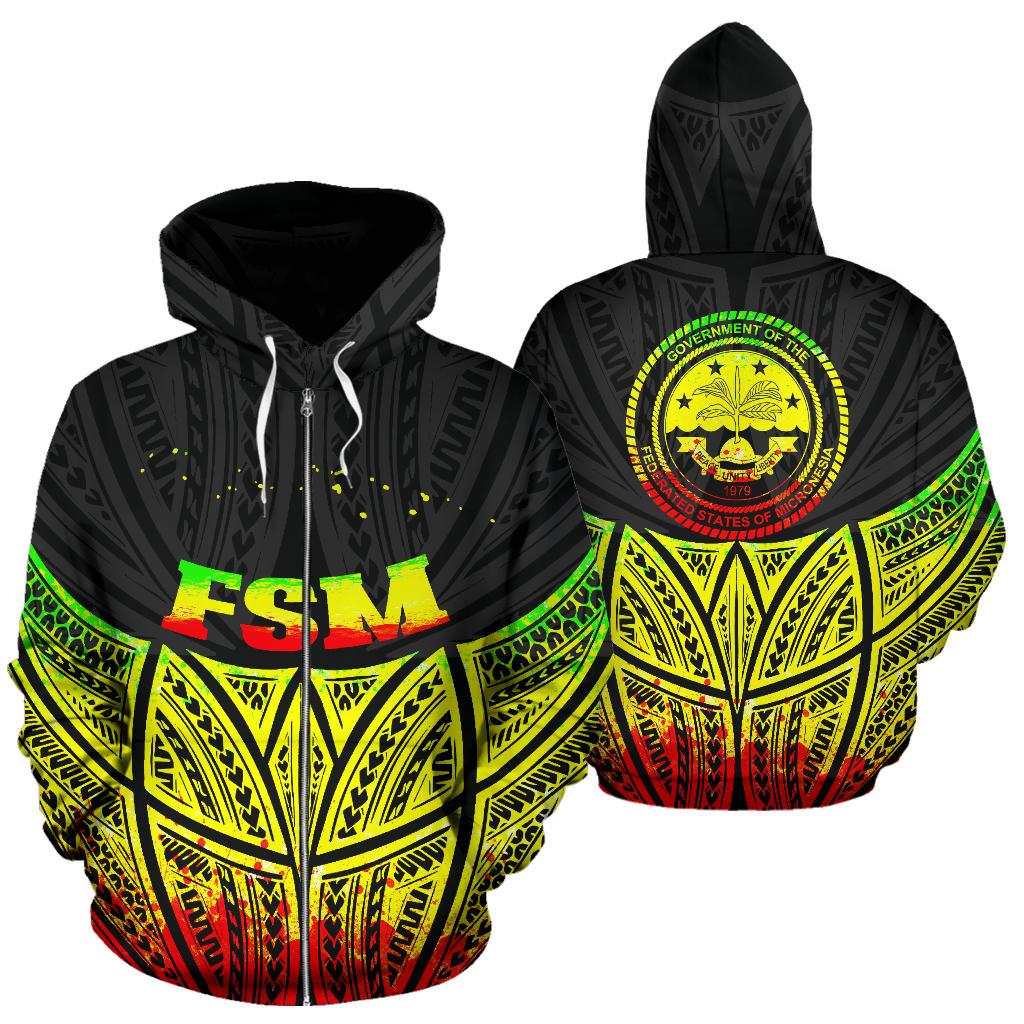 Federated States of Micronesia Polynesian Zip up Hoodie Reggae Pride Map and Seal Unisex Reggae - Polynesian Pride