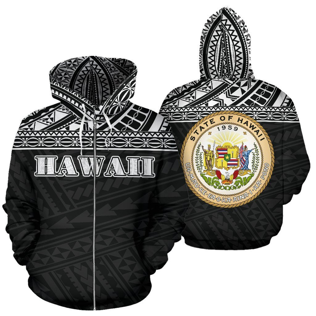 Hawaii All Over Zip up Hoodie Polynesian Black Hoodie Unisex Black - Polynesian Pride