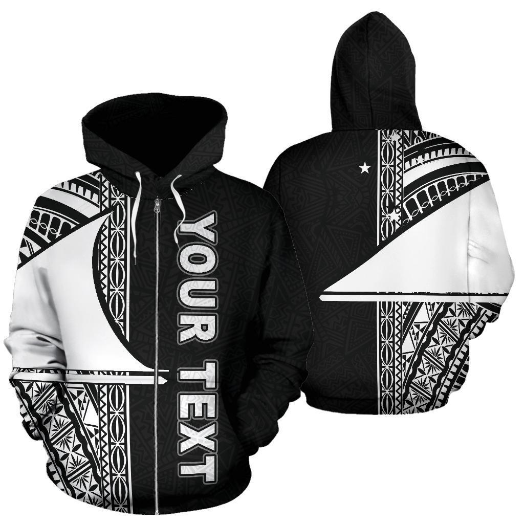 Tokelau Polynesian All Over Custom Zip up Hoodie White Line Unisex Black - Polynesian Pride